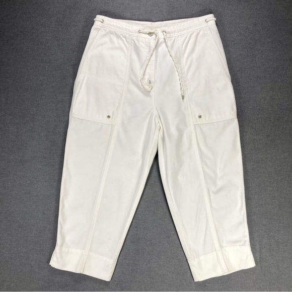 Lauren Ralph Lauren Cropped Pants Womens Sz 6 White Pocket Zip Drawstring Cargo - Picture 1 of 11